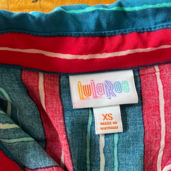 LulaRoe XS Striped Button Down Top Blouse Bright Block Colors - Picture 5 of 6